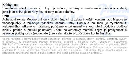 Mepore 9x15 cm, 50 ks, samolepící absorpční krytí, steril - popis