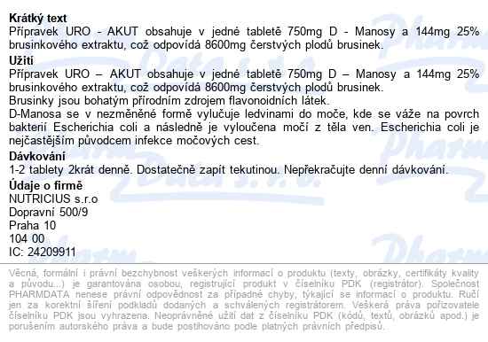 Uro-akut Manosa 750mg+brusinky 8600mg Tbl.20 - popis