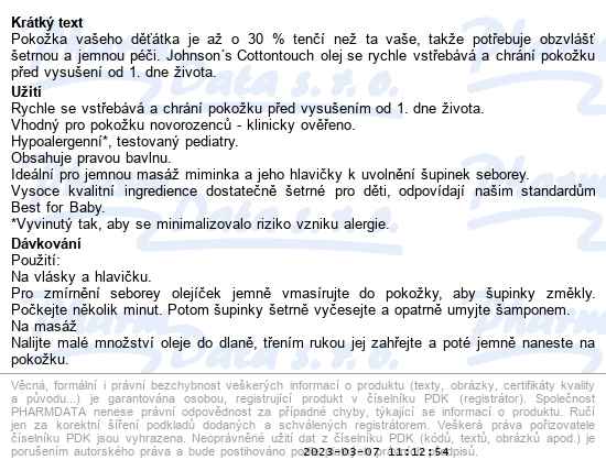 Johnsons Cottontouch olej 200 ml - popis