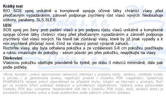 Bio Bione Sos Sprej Proti Padání Vlasů ženy 200ml - popis