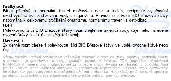 Weleda Březová šťáva (bez Cukru) Bio 250ml - popis