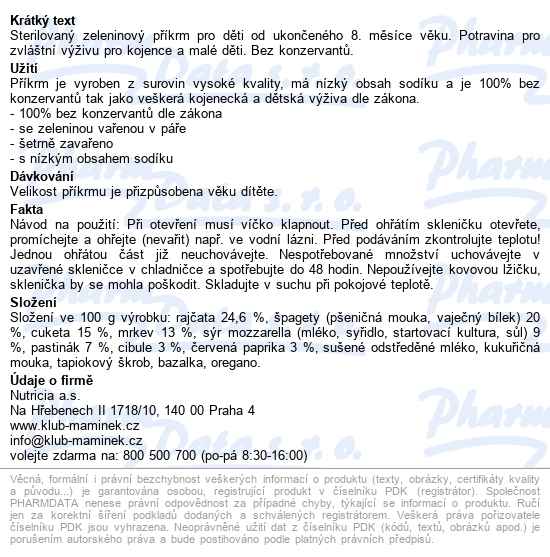 Hami špagety S Rajčaty A Mozzarellou 200g 8m+ - popis