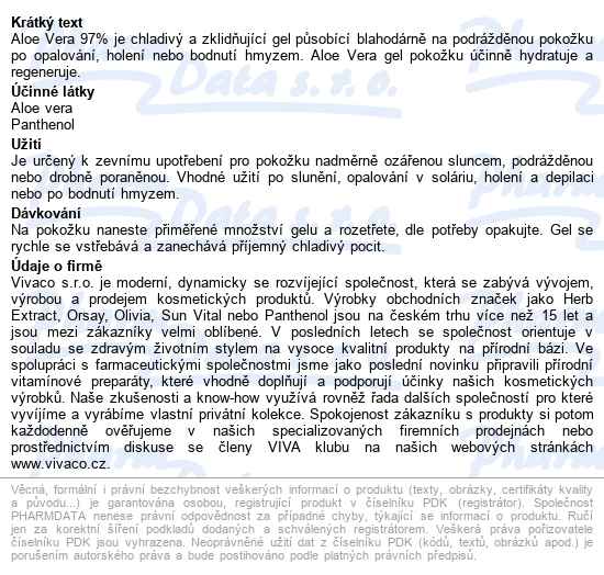 Vivapharm Aloe Vera 97% Zklidňující Gel 100ml - popis