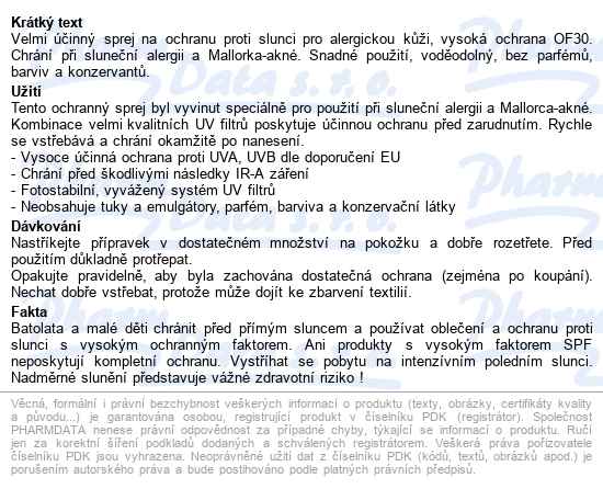 Ladival Alergická Pokožka Sprej Of30 150ml - popis