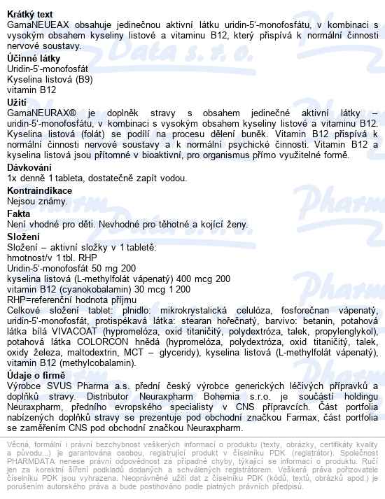 Gamaneurax Tbl. 30 - popis