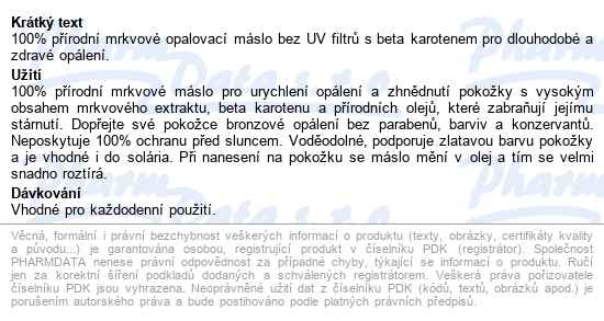 Vivaco Mrkvové Opalovací Máslo Bez Uv Filtrů 150ml - popis