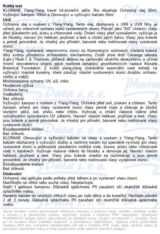 Klorane Ylang-ylang Sluneční Péče Travel Kit 3ks - popis