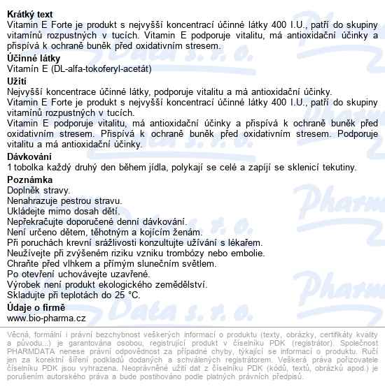 Vitamín E Forte 400 I.u.tobolek 30+30 Bio-pharma - popis