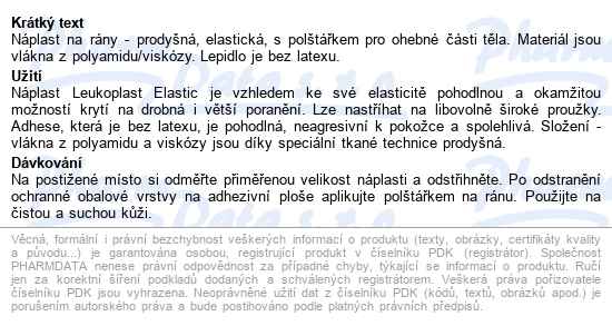 Leukoplast Elastic Náplast Pružná 2 Vel. 20ks - popis