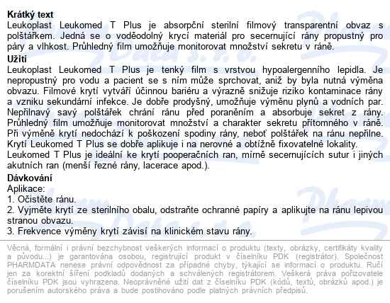 Leukoplast Leukomed T Plus Film.krytí 5x7.2cm 5ks - popis