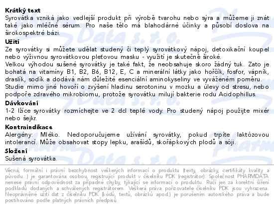 Allnature Syrovátka sušená 500 g - popis