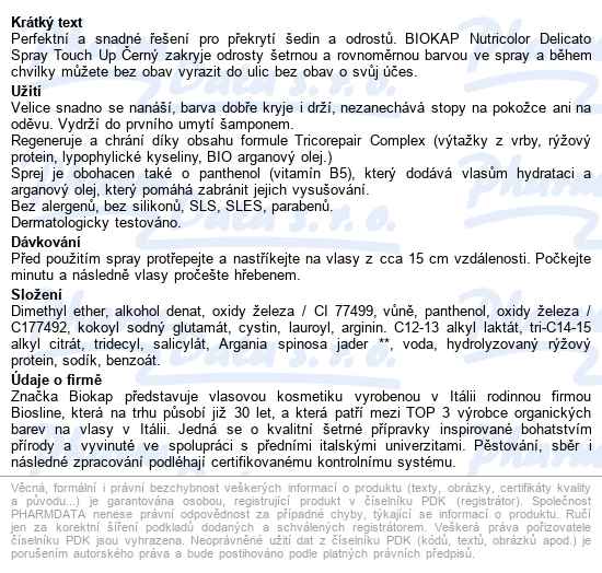 Biokap Spray Touch up Černý krycí sprej 75 ml - popis