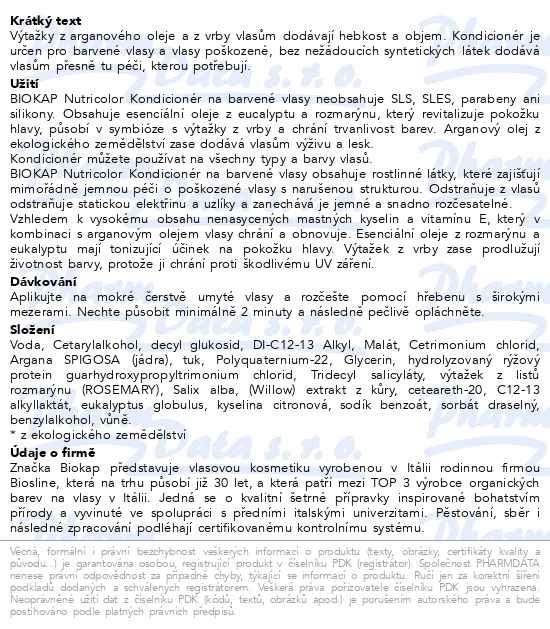 Biokap Nutricolor Kondicionér na barvené vlasy 200 ml - popis