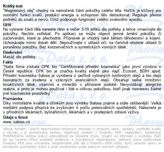 Saloos Hořčíkový Olej 50ml - popis