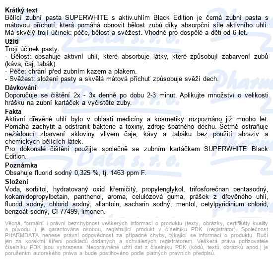 Superwhite Black Edition Zubní Pasta Bělící 75ml - popis