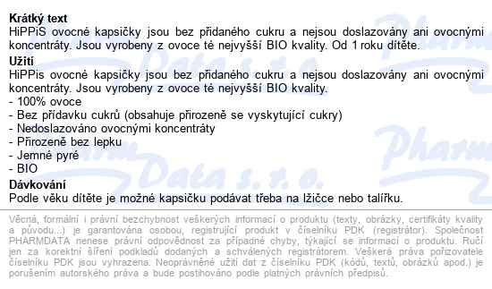 Hipp Hippis Jabl-hruš-dračí Ov.-rybíz Bio 1r 100g - popis