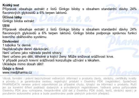 Medpharma Ginkgo Biloba 60mg Forte Tobolek 67 - popis