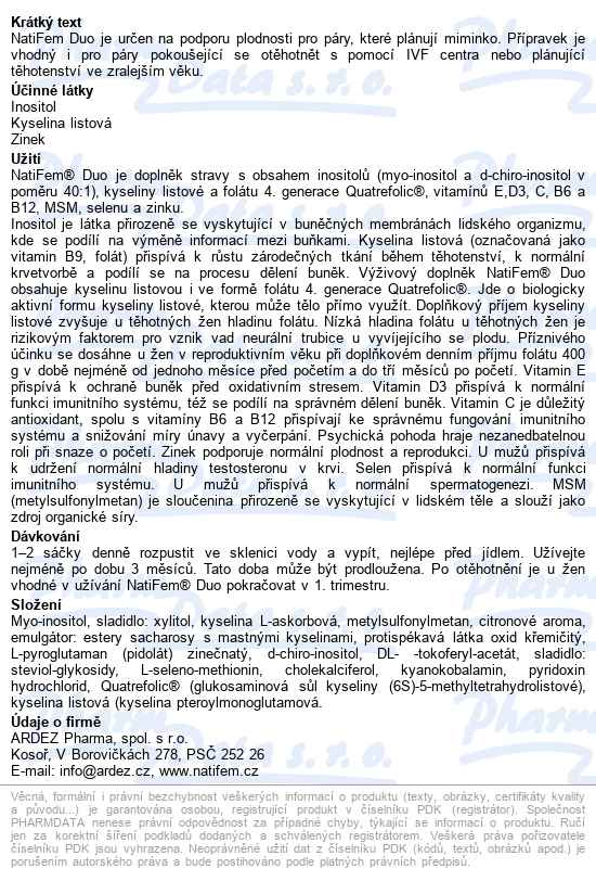 Natifem Duo Doplněk Stravy 30x2.75g Sáčky - popis