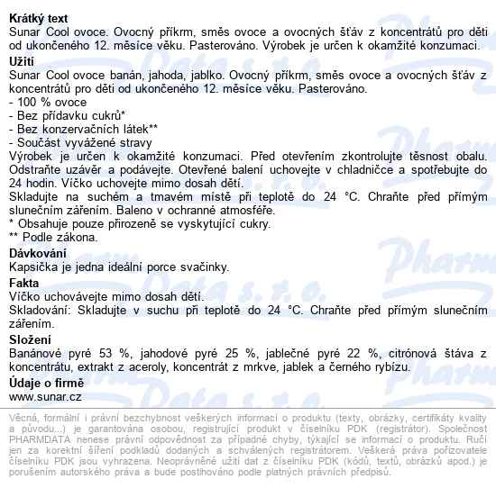 Sunar Cool Ovoce Jahoda Banán Jablko 120g - popis