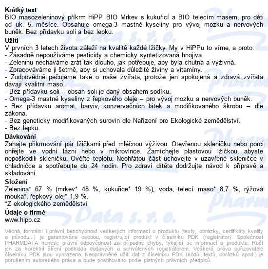 Hipp Mrkev S Kukuřicí A Telecím M.bio 6m 190g - popis