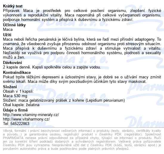 Vitaharmony Maca 530mg Cps.90 - popis