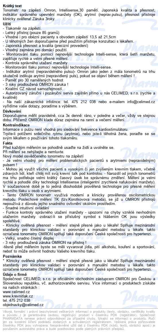 Tonometr Omron Rs2 Zápěstní - popis