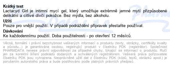 Lactacyd Girl Ultra Jemný Intimní Mycí Gel 200ml - popis