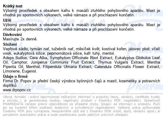 Dr.popov Kostivalová Mast S Kafrem 100ml - popis
