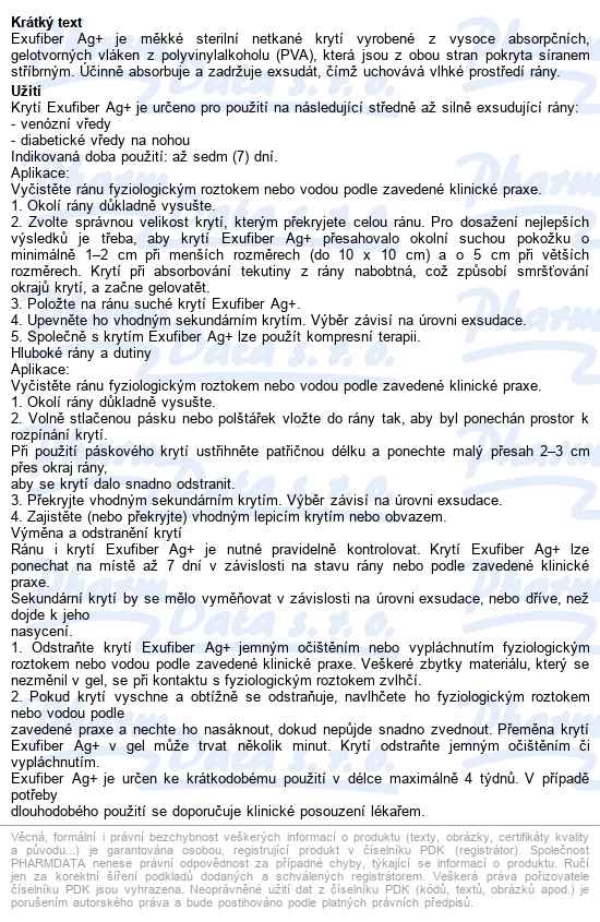 Exufiber Ag+ 10 x 10cm, 10 ks, vysoce absorpční antimikrobiální - popis