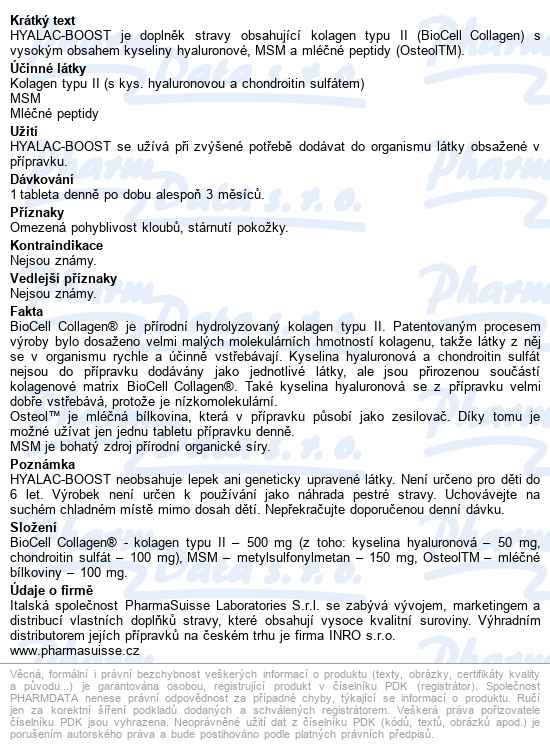 Hyalac-boost Pharmasuisse Tbl.60 - popis