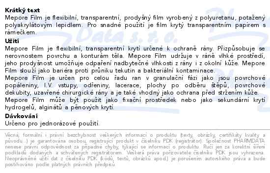 Mepore Film náplast 10x12cm 70 ks - popis