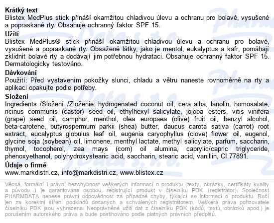 Blistex Balzám Na Rty Medplus Stick Spf15 4.25g - popis