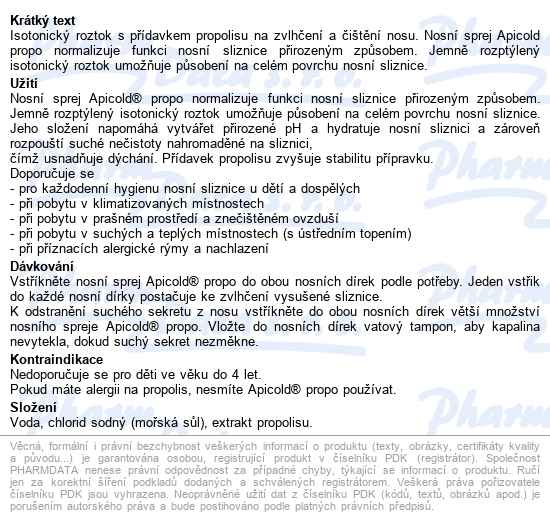 Apicold Propo Nosní Sprej 30ml - popis