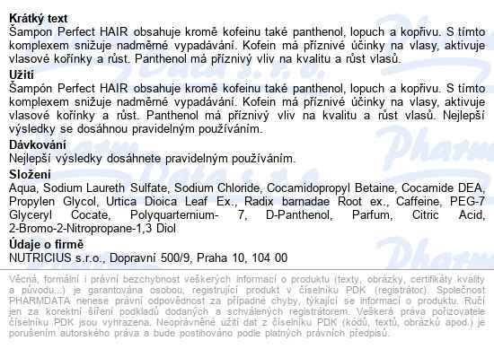 Perfect Hair Kofeinový šampon 550ml - popis