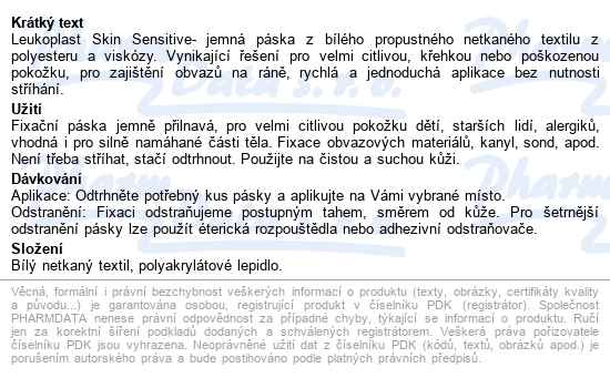Leukoplast Skin Sensitive Fixační Páska 2.5cmx2.6m - popis