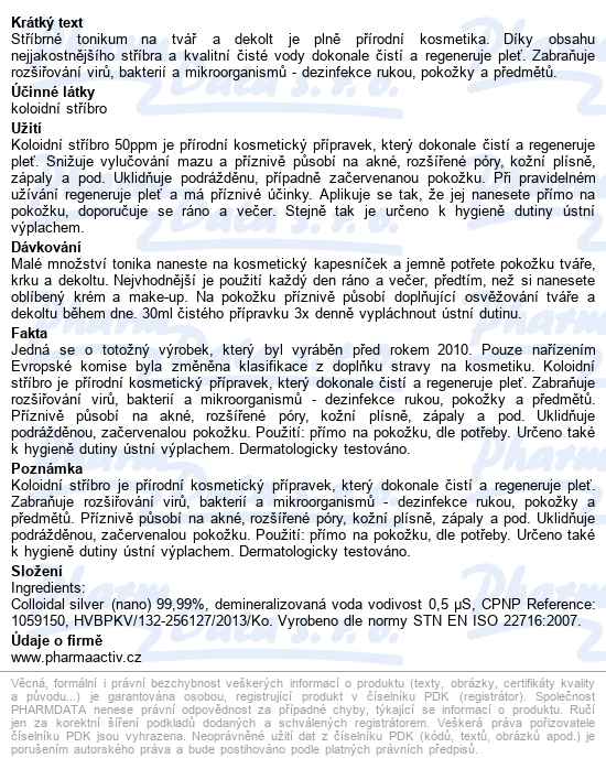 Koloidní Stříbro Ag100 50ppm 300ml - popis