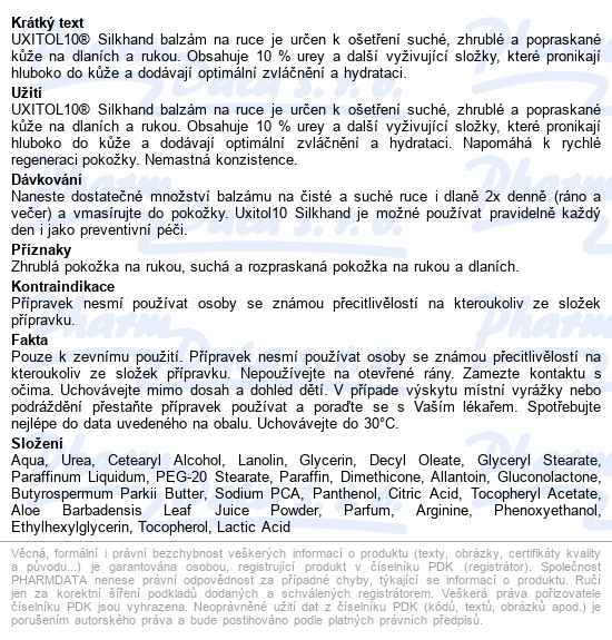 Uxitol 10 Silkhand Balzám Na Ruce 50ml - popis