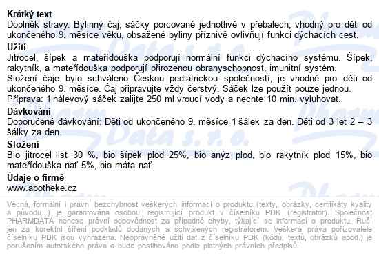 Dětský Bio Pohádkový čaj Průduškový 20x1.5g - popis