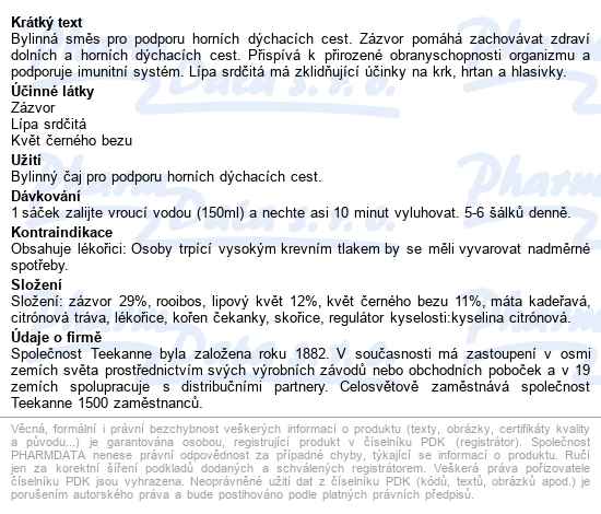 Teekanne Dýchací Cesty A Krk Se Zázvorem 10x2g - popis