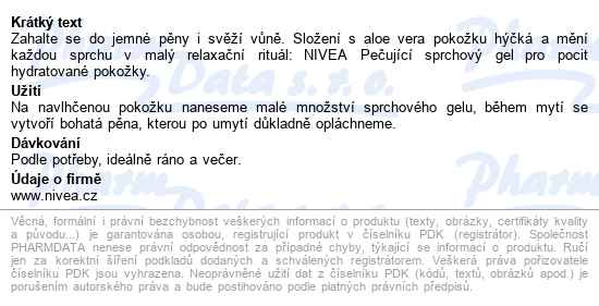 Nivea Cream Aloe Vera Sprchový Gel 250ml 84573 - popis