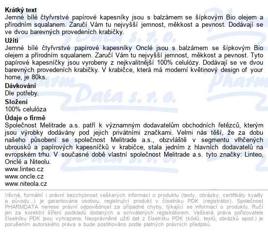 Papírové Kapesníky Onclé S Balzámem 4-vrstvé 80ks - popis