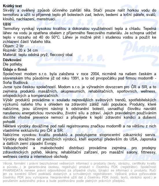 Termofor S Fleecovým Obalem Winter 2l - popis