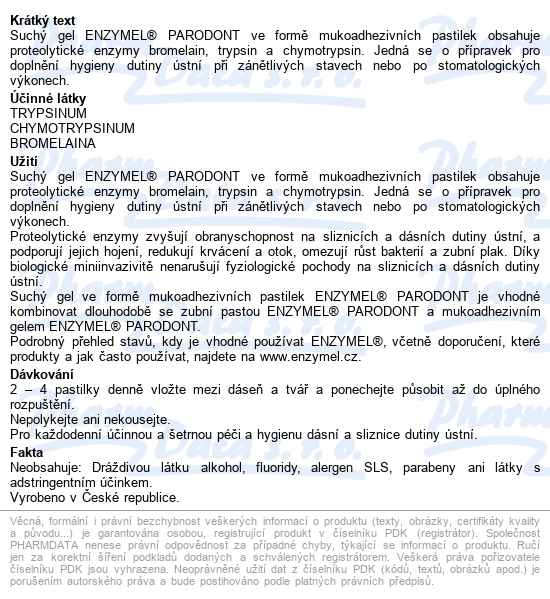 Enzymel Parodont Enzymový Suchý Gel Past.60ks - popis