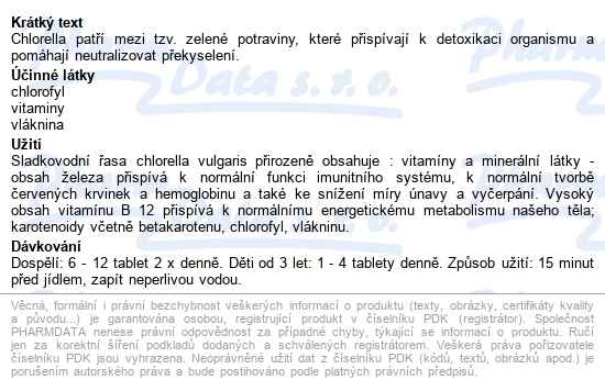 Chlorella Jumbo Tbl.1500 Bio Nupreme - popis