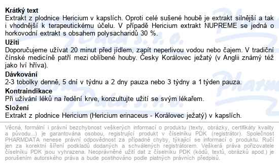 Hericium Extrakt Cps.100 Nupreme - popis