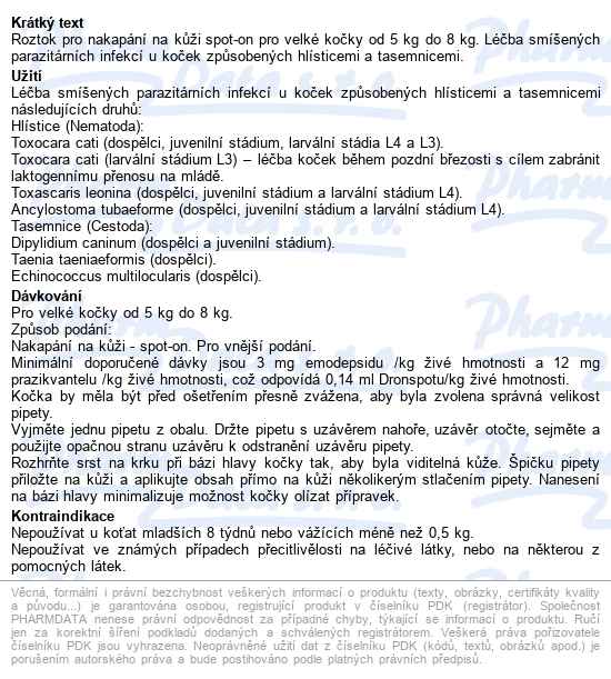 Dronspot 96mg/24mg Velké Kočky Spot-on 2x1.12ml - popis
