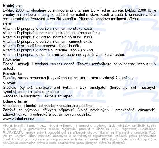 D-max 2000 Iu Tbl.90 - popis