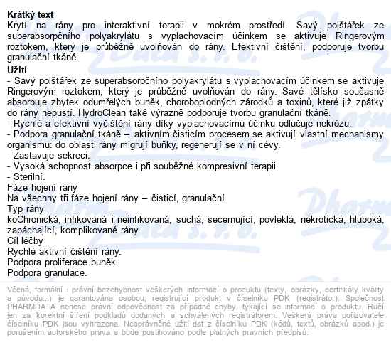 Krytí čistící Aktivní Hydroclean 7,5x7,5cm,10ks - popis