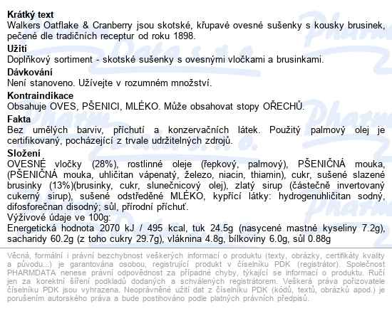 Walkers Sušenky Ovesné Vločky S Brusinkami 150g - popis
