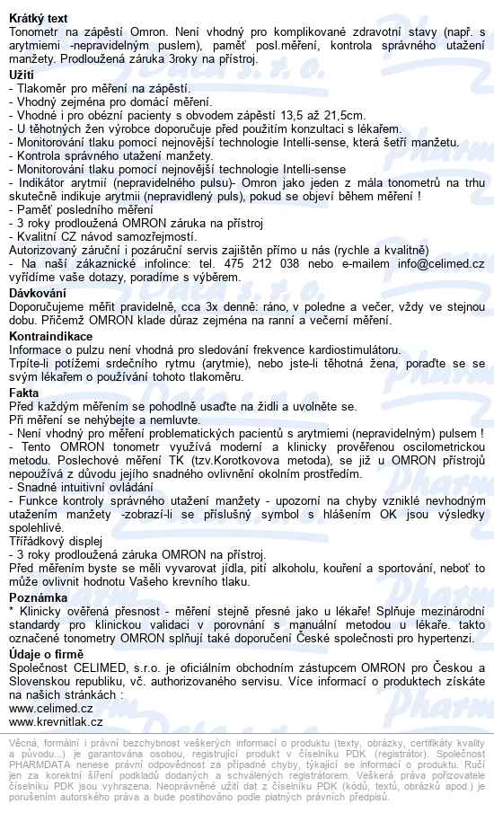 Tonometr Omron Rs1 Zápěstní - popis
